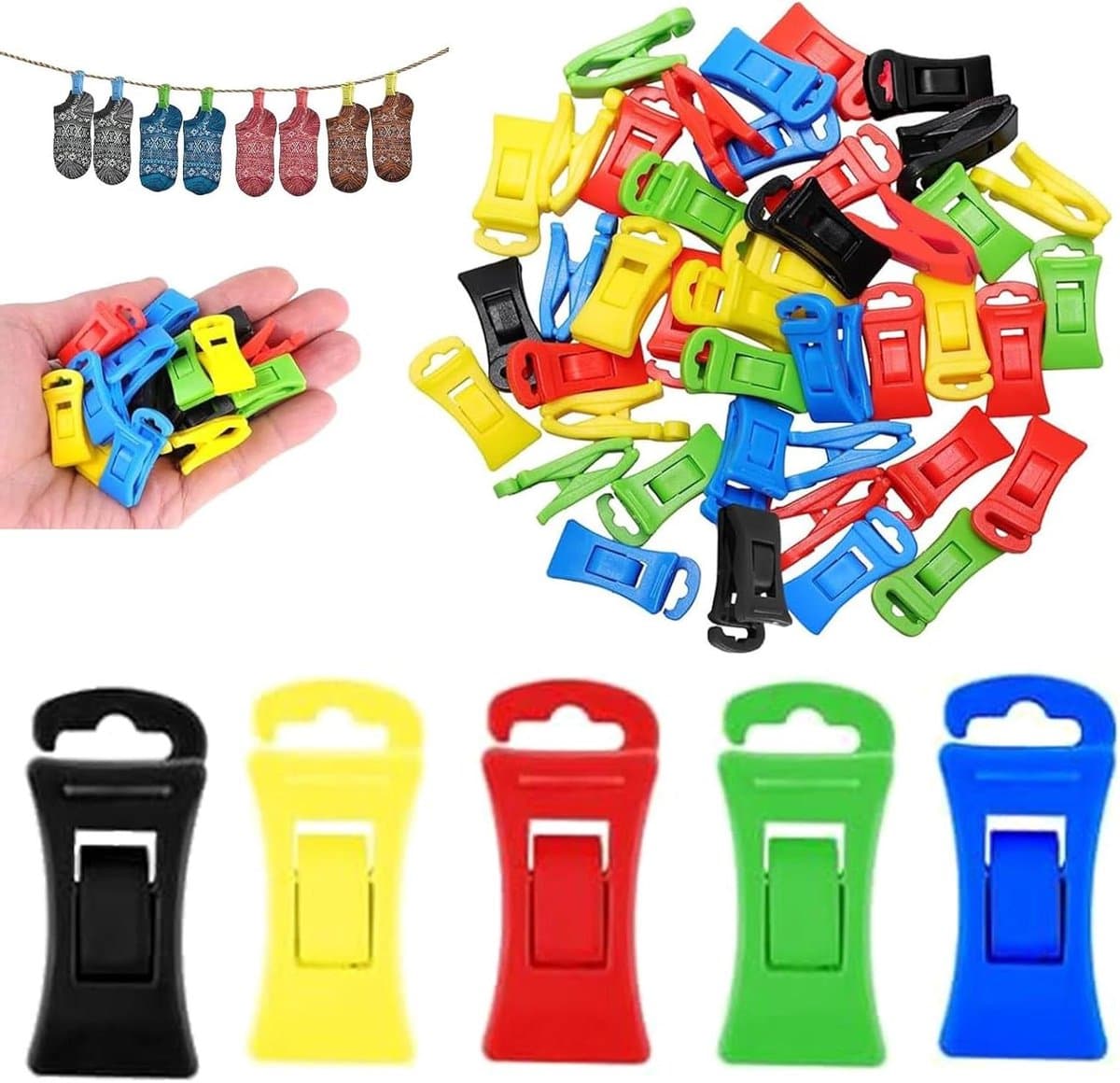 Sokkenklemmen 100 stuks - Sokkenhouders Clips - Wassen Sorteren - Geurloos Premium Plastic - 100 Stuks - Kleurrijk — afbeelding 1