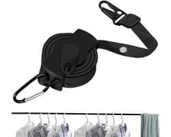 Uittrekbare Waslijn - Camping Waslijn Touw - Kleding Drogen Buiten - 34 Antislip Gaten - 3.6 Meter - Zwart