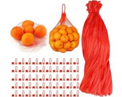 Herbruikbare Gaaszakken - Net Tassen Opbergen - Groenten Fruit Bewaren - Ademend Mesh Design - 50 cm 100 stuks - Rood