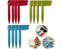 12 delige Strandhanddoekclips - Handdoekhouder clips - Picknickmat clips - Winddichte campingmat clips - Strand accessoires - Voor strand, kamperen, picknicks, reizen (7,5*15 cm - Diverse kleuren)