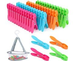 Robuuste Kledingknijpers Set van 48 Stuks met Mand, 7.3 cm Kledinghangers voor Binnen en Buiten, Ideaal voor Kleding en Sokken in 4 Kleuren