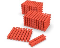 Gekleurde Wasknijpers - Houten Clips - Kleding Drogen - Stevig Massief Hout - 100 Stuks - Oranje
