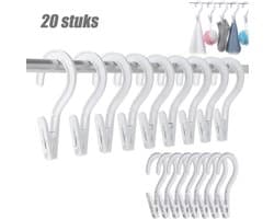 20 stuks - Kleerhangers met Knijpers - Washaken met klemmen - Washaken Clip - 360° draaibaar - Antislip & windvast - Voor het drogen en opbergen van sokken, petten en kleine kledingstukken - Wit
