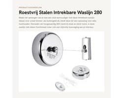 Dailygoods- Waslijn Intrekbaar 2,8M - Roestvrij Staal - Nylon - Binnen/Buiten - Hoge Belastbaarheid 10 kg - Eenvoudig te Installeren - Kledinglijn