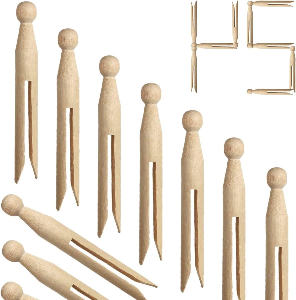 Houten Wasknijpers - Dolly Haringen - Kleding Ophangen - Onbehandeld Berkenhout - 11 cm - Natuurlijk — afbeelding 1