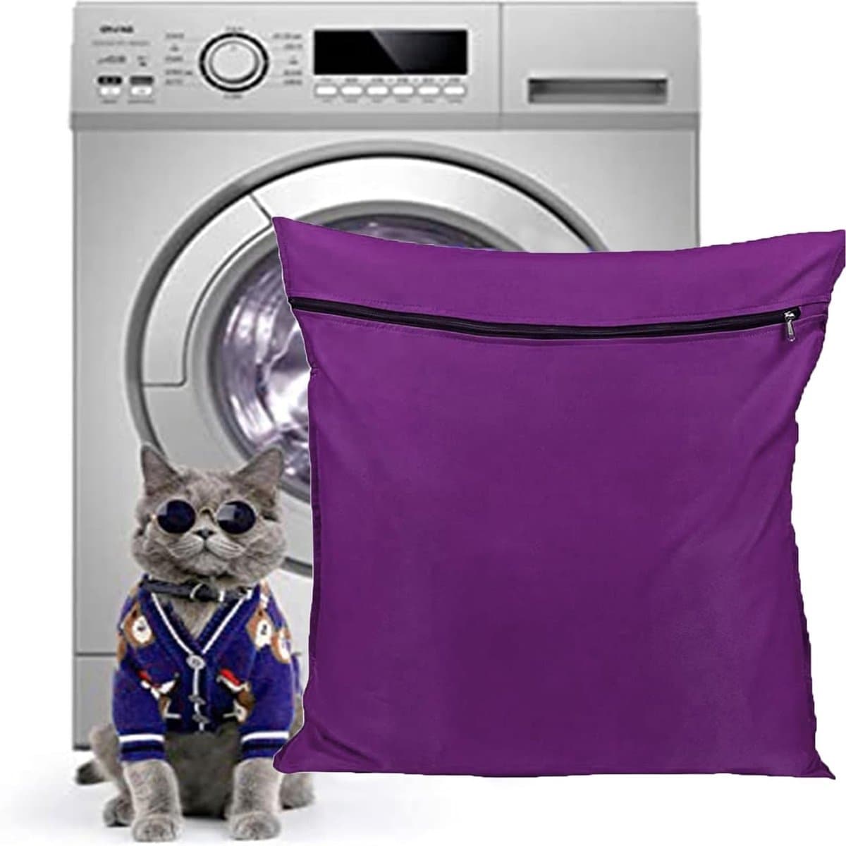 Waszak voor Huisdieren - Voorkomt Verstoppen van de Wasmachine, Ideaal voor Honden, Katten en Dierenbedden, Geschikt voor Dekens en Kleding (Paars) — afbeelding 1
