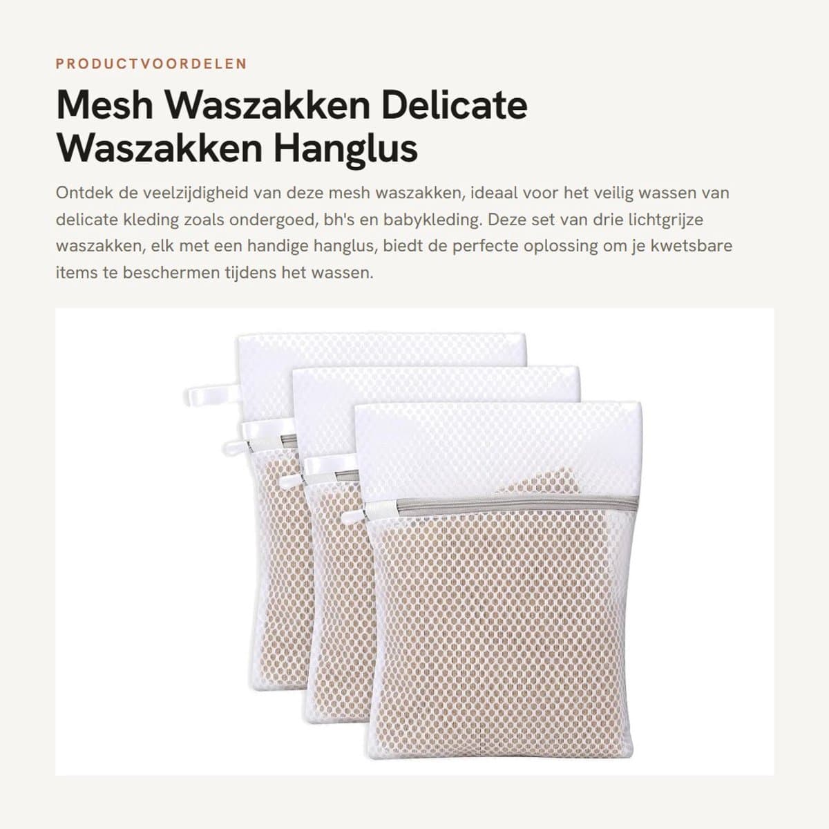 Dailygoods- Waszak Klein - 3 Stuks - Antislip Rits - Hanglus - Mesh Design - Lichtgrijs - 30 x 23 cm - Wasnet — afbeelding 1
