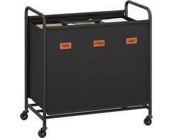 Bregico Wasmand - Wasmand 3 Vakken - Wassorteerder - Wasmanden - Waskar - Wasverzamelaar - Op Wieltjes - Zwart
