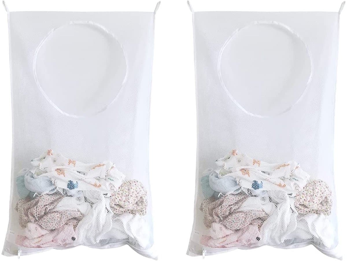 Allecto Hangende Wasmand voor Deur - Waszak Organizer Slaapkamer Badkamer - 2 Stuks - Wit - Geschikt voor Opbergen Kleding, Speelgoed, Handdoeken — afbeelding 1
