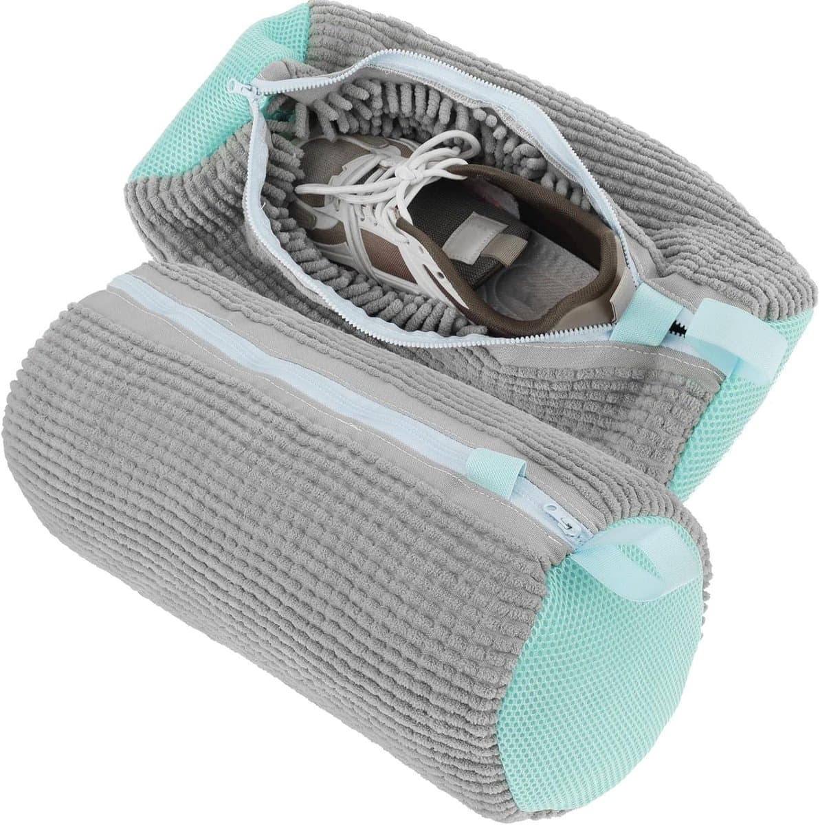 2 stuks schoenen waszak, waszak, schoenen voor wasmachine, draagbaar, met ritssluiting, waszak voor gymschoenen, loopschoenen (grijs) — afbeelding 1