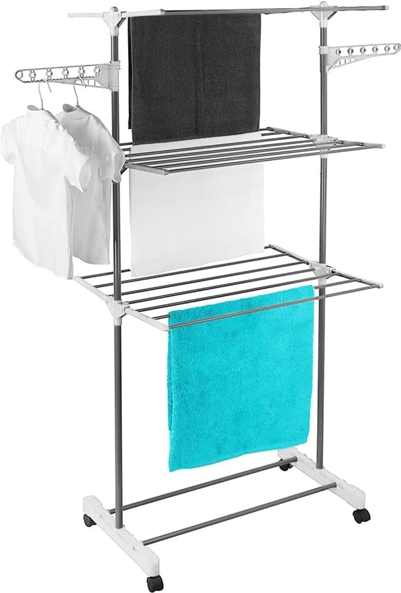 Droogrek Toren - Wasdroger - Binnen Droge Kleding - Ruimtebesparend Ontwerp - 75x44x158 cm - Zilverwit — afbeelding 1