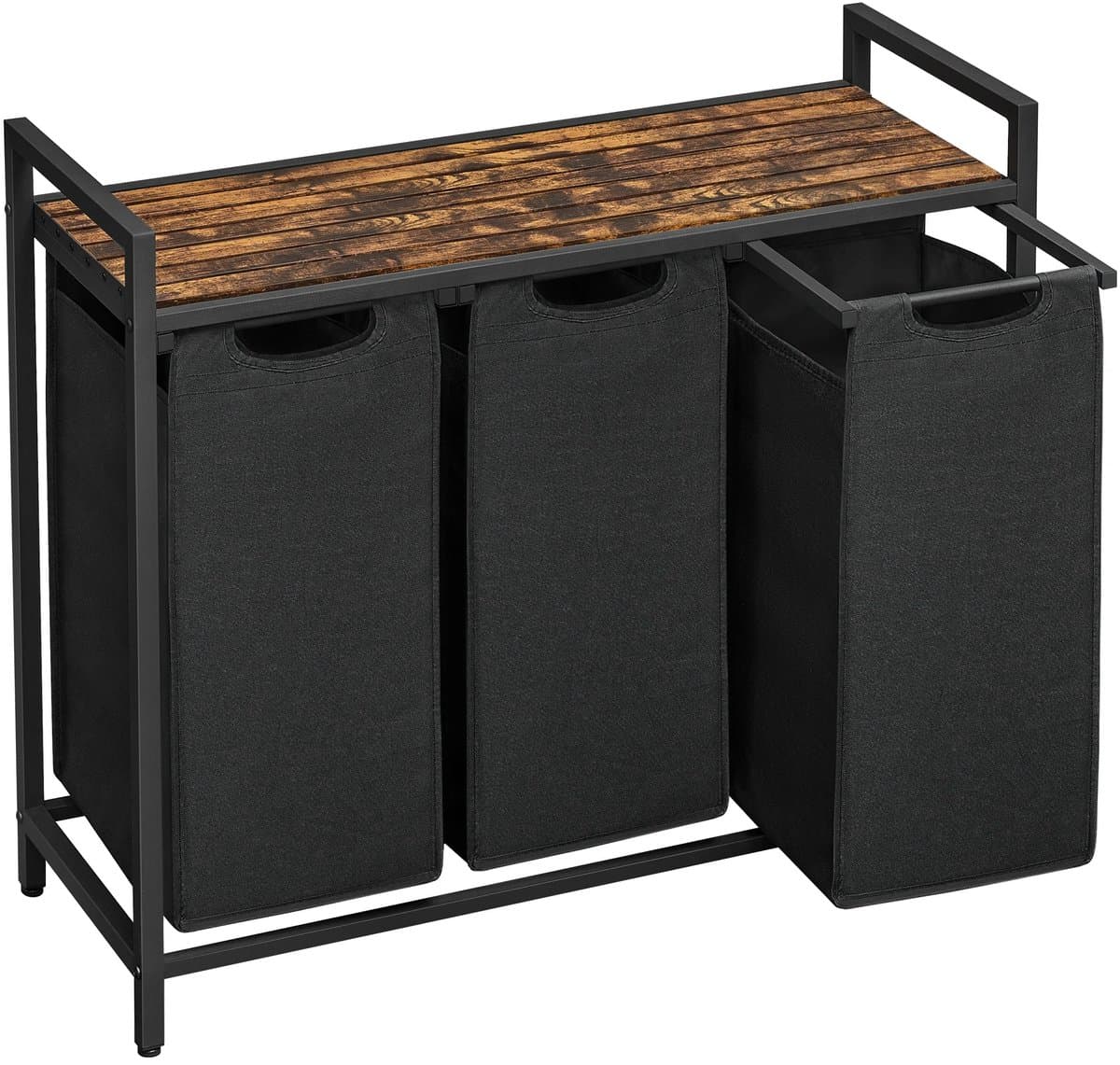 Innovastore Wasmand kast - Wasmand - Wasmand 3 vakken - Wassorteerder - Uitschuifbaar met plank - 114 liter - Zwart-Bruin — afbeelding 1