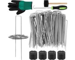MTTProducts - Grondankers - U-vormige Pegs - Anti-Roest - 150 x 35 mm - Tuin en Tent - 100 Stuks - Inclusief Buffer Discs