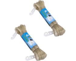 Waslijn Set - Droog Touw - Kleding Drogen - Met Haken - 20 Meter - Diverse Kleuren