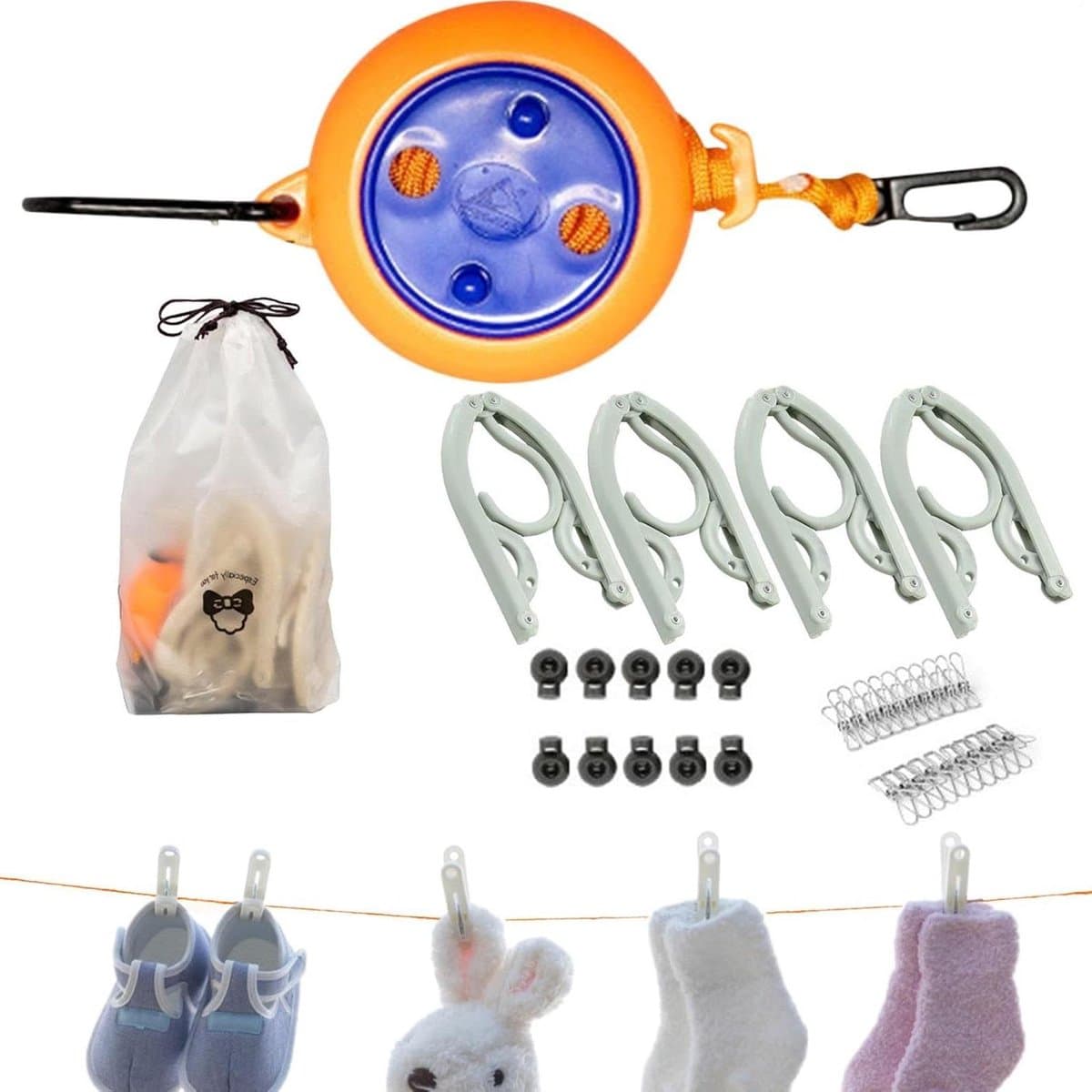 Intrekbare Waslijn - Kledingtouw Reizen - Buiten Kleding Drogen - Roestvrij Staal - 10 Meter - Meerkleurig — afbeelding 1