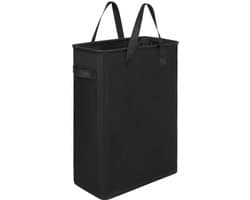 Opvouwbare Wasmand met Deksel - 45 Liter Slanke Wasmand Smal - Opklapbare Wasmand voor Badkamer en Slaapkamer - Kleine Wasmand Ruimtebesparend met Handvatten - Zwart