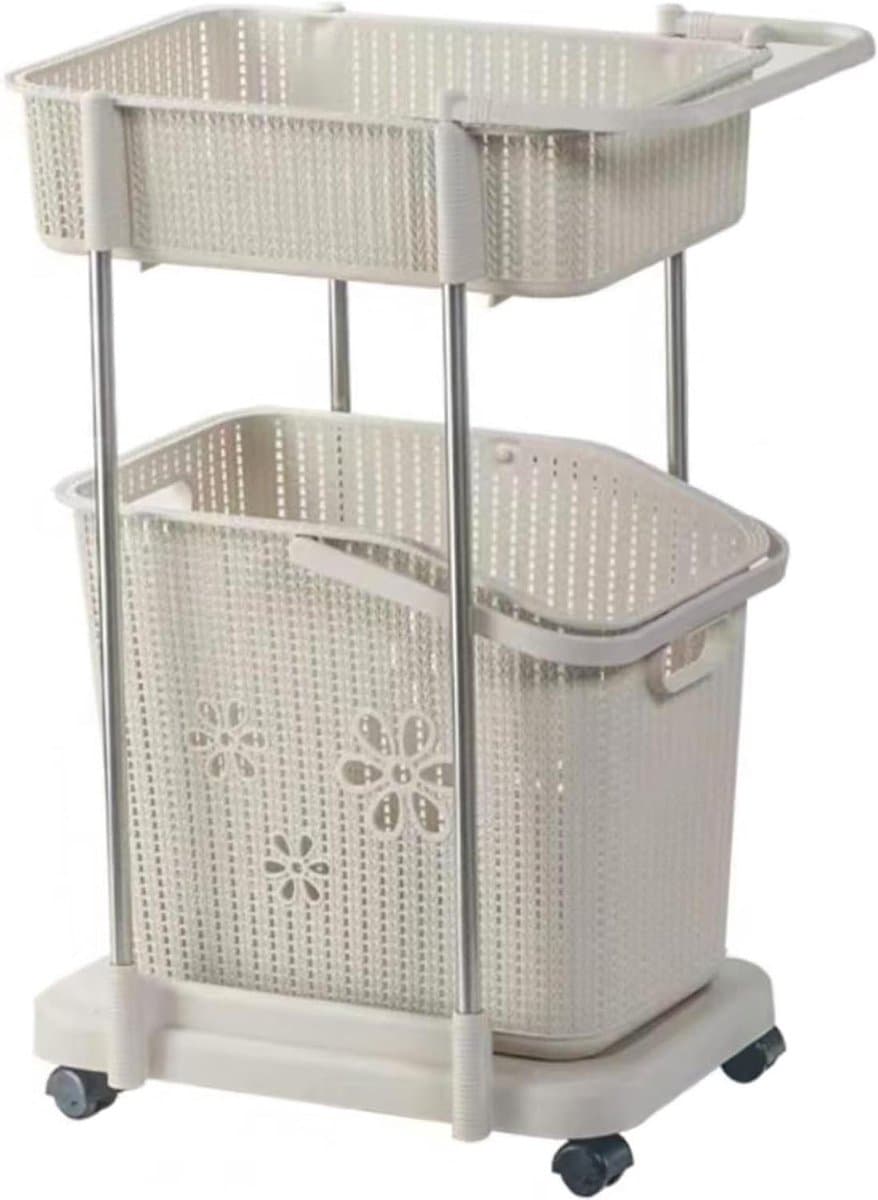 Opvouwbare Wasmand - Was Sorteerder Trolley - Kleding Sorteren - Met Wielen - Tweelaags - Kaki — afbeelding 1
