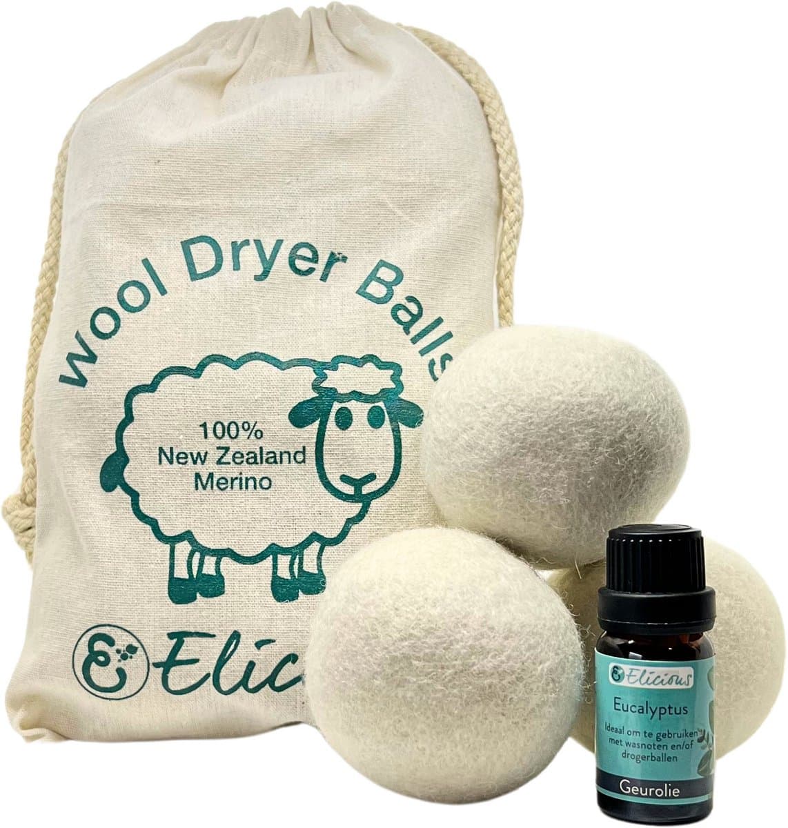 Elicious® - Drogerballen met Eucalyptus Geurolie - 6 Stuks - Merinowol - Duurzaam & Energiebesparend - Snellere Droogtijd — afbeelding 1