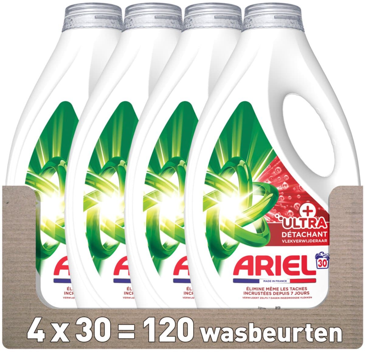 Ariel Vloeibaar Wasmiddel +Ultra Vlekverwijderaar 30 Wasbeurten - 4 x 1350 ml - Voordeelverpakking — afbeelding 1
