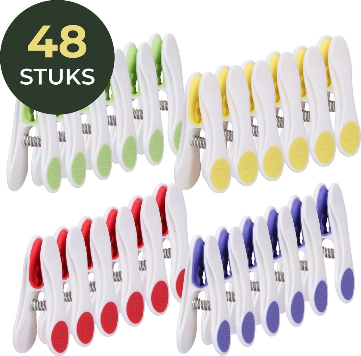 Gandria Wasknijpers 48 Stuks - Kunststof Wasknijpers - Set van 48 Plastic Knijpers - Wasrek Knijpers 10 Kg - 4 Kleuren — afbeelding 1