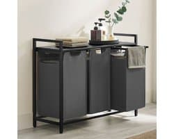 Wasmanden Met Plank Polly | Drie Compartimenten | 92,5 X 33 X 72 Cm | Grijs - Vasagle - Wasmanden - Antraciet - Stof; Metaal