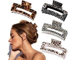 Set van 4 Grote Haarspeld Klemmen voor Dik Haar met Luipaardprint