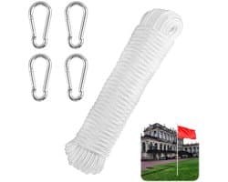 Fahnenmast Seil - Weerbestendig Nylon - 20 m met 4 Haken