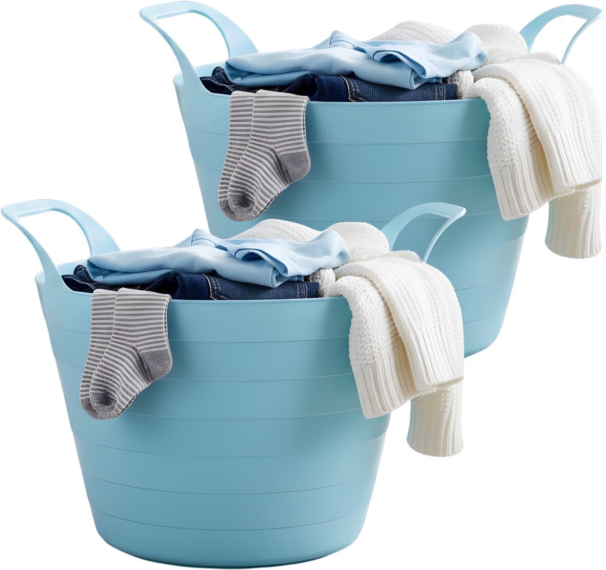 Excellent Houseware Flexibele wasmand - 2x - blauw - 30 liter - kunststof - 54 x 37 cm - met handvatten — afbeelding 1