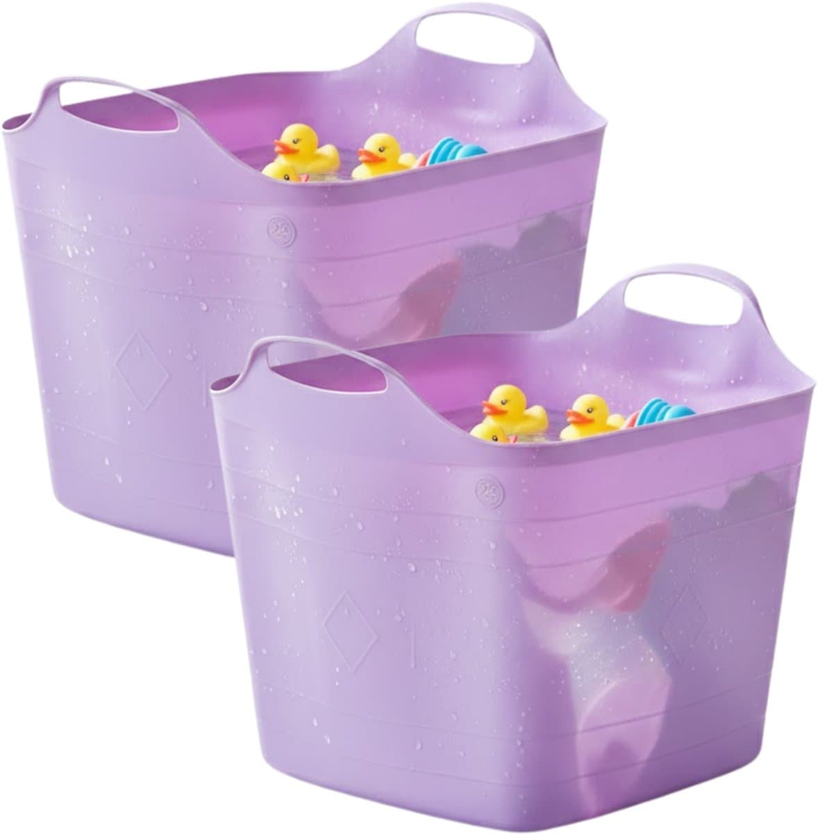 Excellent houseware flexibele kuip / emmer - 2x - lila - 25 l - kunststof - 40 x 35 cm - met handvatten — afbeelding 1