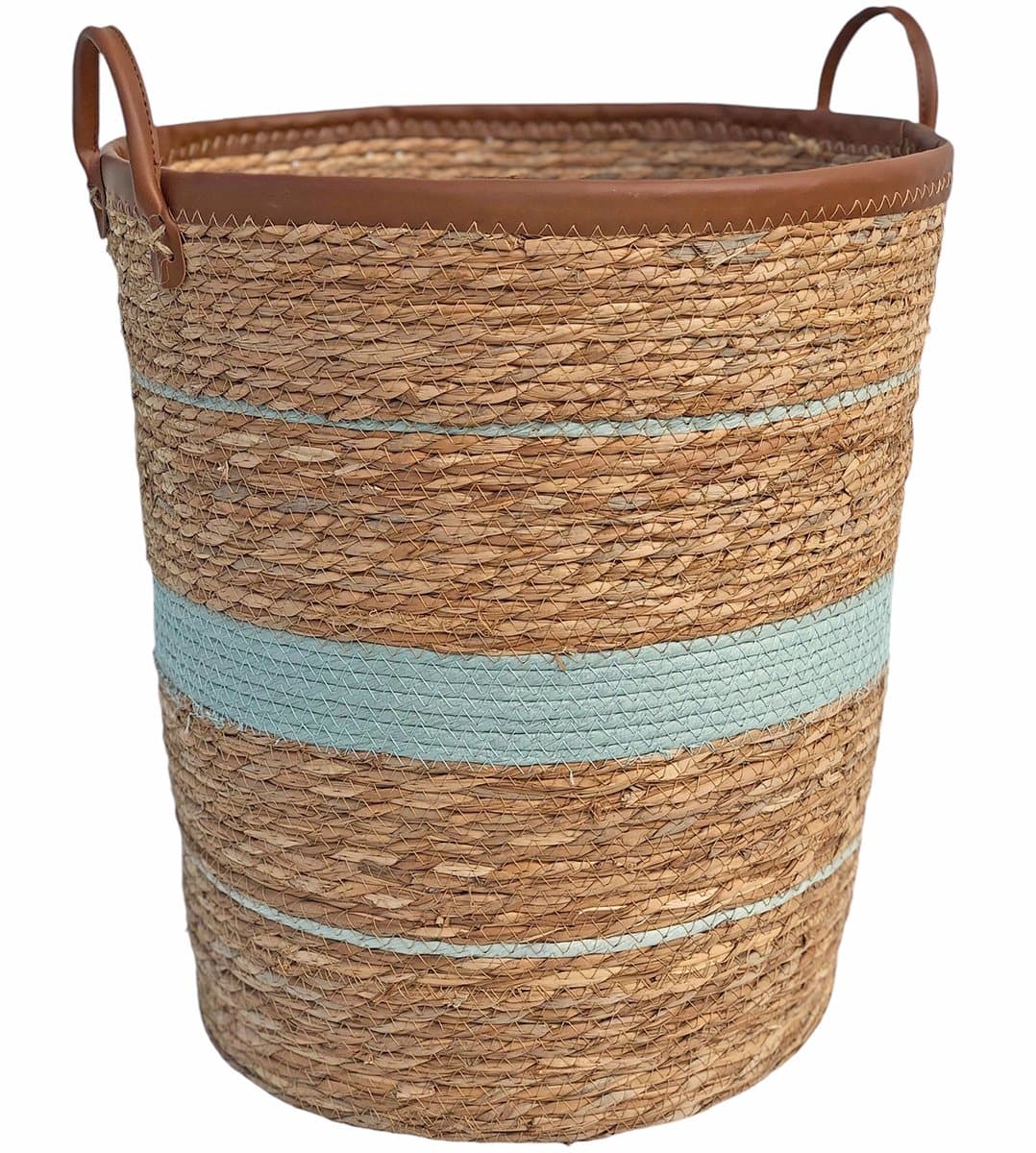 Lavandoux - Wasmand - Zeegras - Naturel en Blauw - L: Ø45 x H50 cm — afbeelding 1