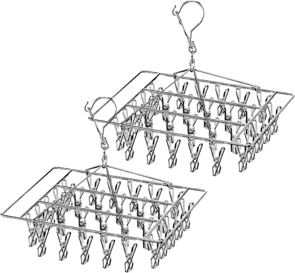 Pack of 2 Foldable Rotatable Stainless Steel Clothes Rack with 30 Clips for Socks Underwear Bras Baby Clothing Gloves — afbeelding 1