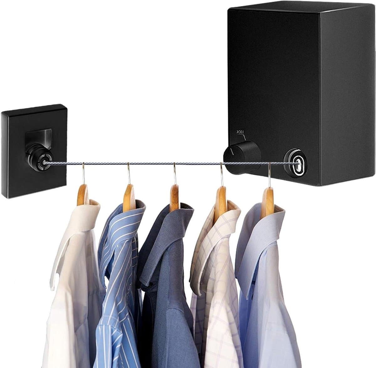 Retractable Stainless Steel Clothesline - Adjustable 4.2M Rope Punch and Wall Mount For Indoor and Outdoor (Black) — afbeelding 1