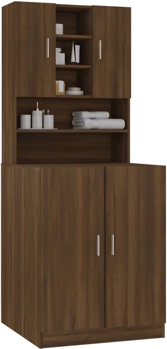 Wasmachine ombouw - Kast - Opbouwmeubel - Verhoger - Wasmachine meubel - Opbergkast - Hout - Bruin Eiken — afbeelding 1