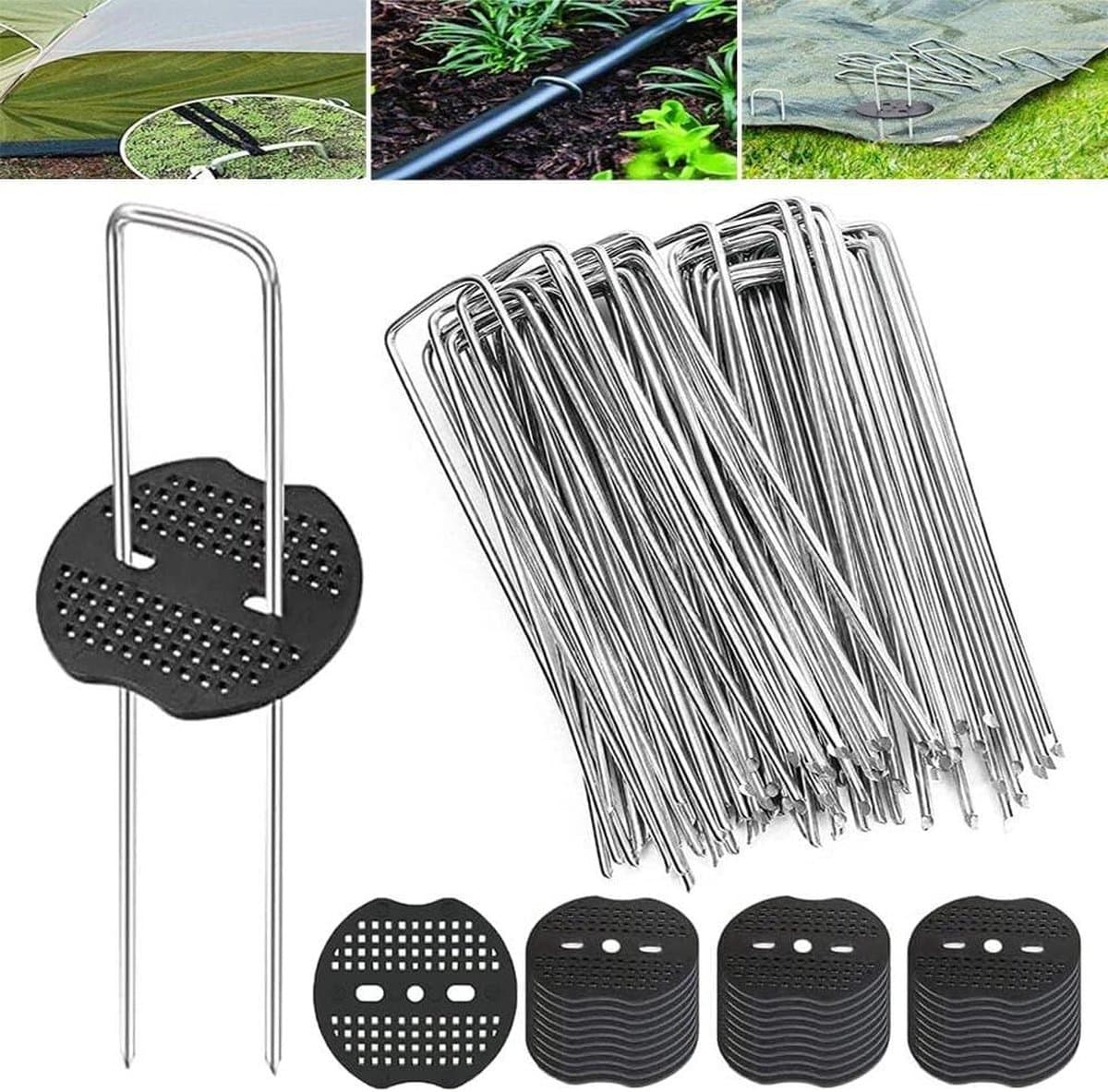 40 stuks grondankers U-vormig verzinkt met bufferschijven - voor onkruidweefsel en netten 15 x 4 cm — afbeelding 1