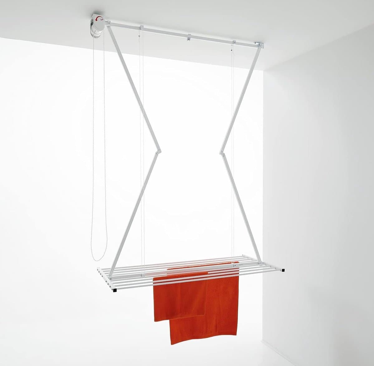 JGS® - Innovatief Verticaal Droogrek voor aan het Plafond, Gemaakt van Aluminium en Staal, Ruimtebesparend en Inklapbaar, 152 x 54 x 25 cm- — afbeelding 1