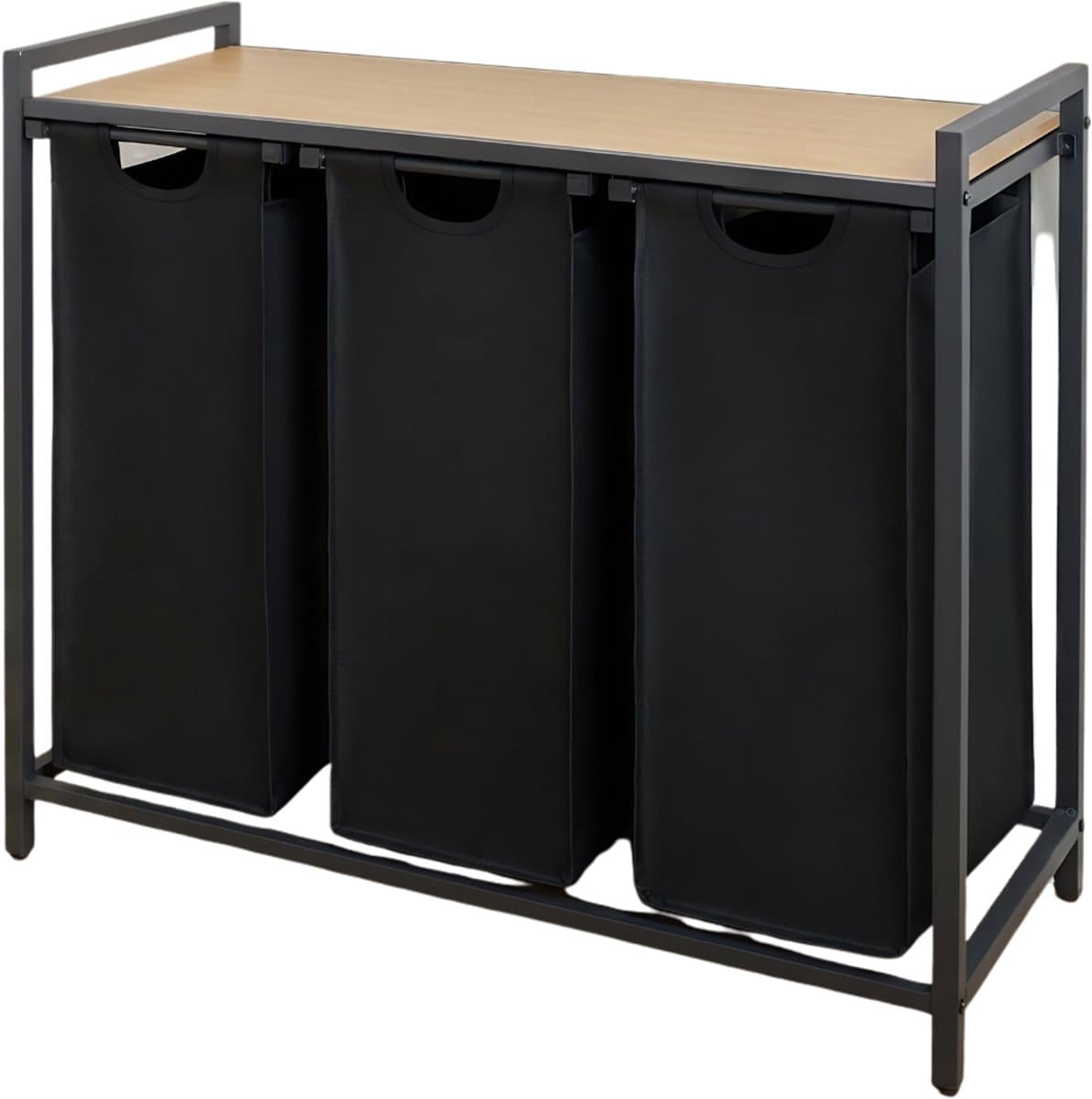 KAD® Wassorteerder - Wasmand 3 Vakken - Wasmand Met Deksel - Wasmand - Zwart - 36cm x 84cm x 73cm — afbeelding 1