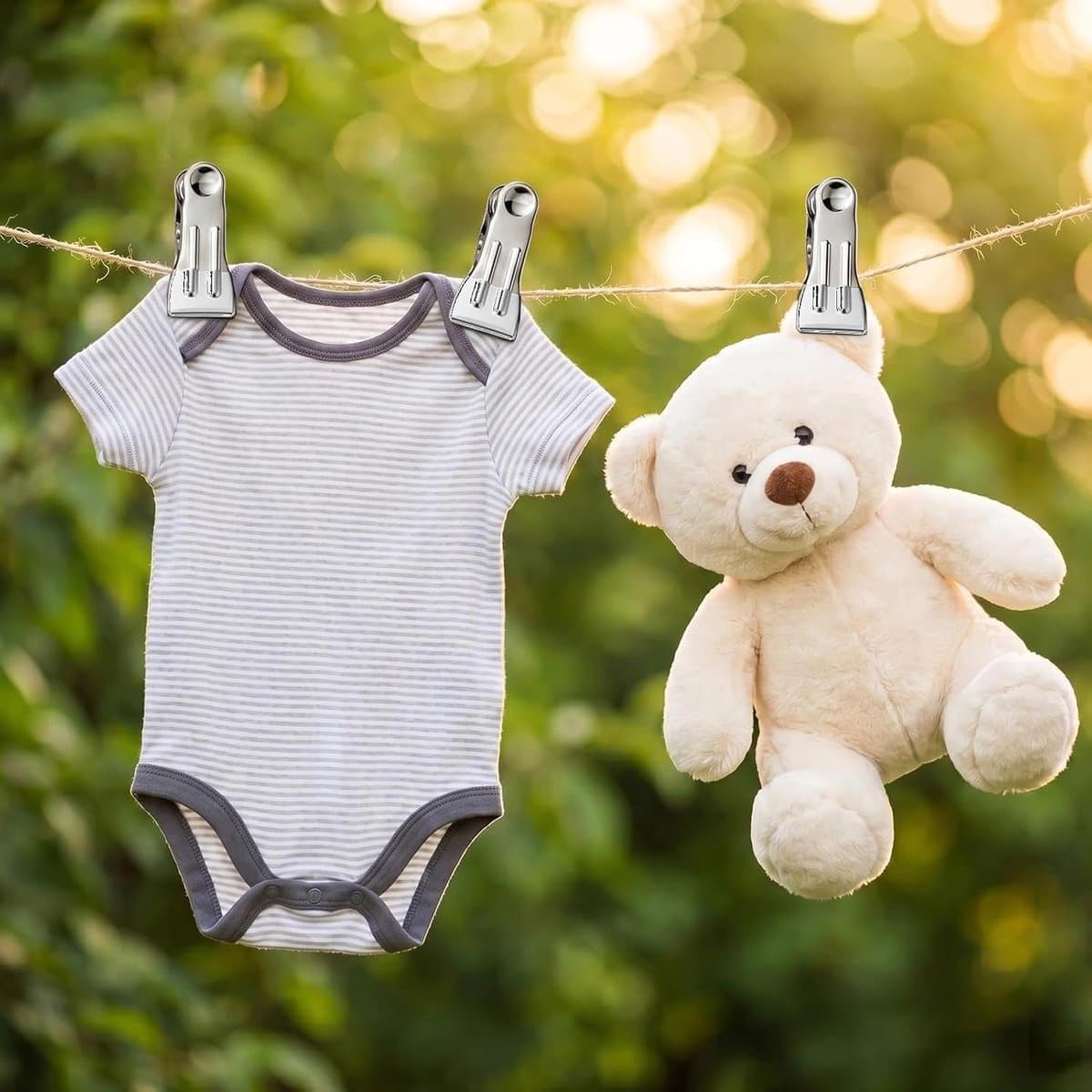 Wasknijpers - Kledingclips Hanger - Was Ophangen - Roestvrij Staal - 8 Stuks - Wit — afbeelding 1