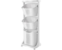 Wasmand met wielen, wassorteerder met verdiepingen, waswagen, wasverzamelaar, wassorteerder, plastic met legplank voor badkamer, wasruimte, keuken