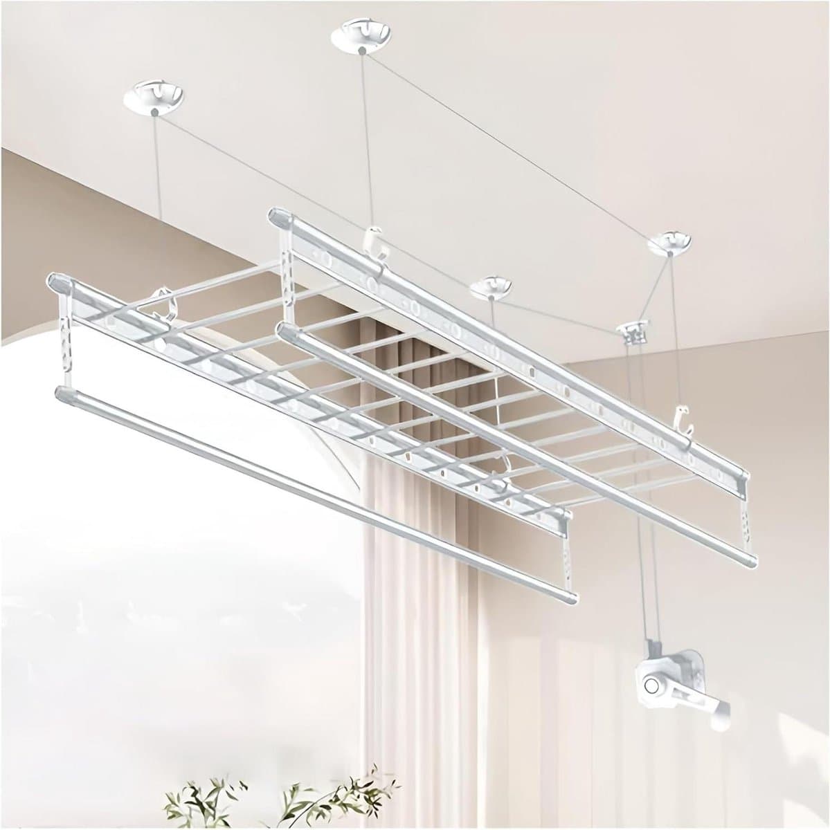 Plafond droogrek - Waslijn rek - Kleding drogen - Ruimtebesparend ontwerp - 150 cm lengte - Aluminium — afbeelding 1