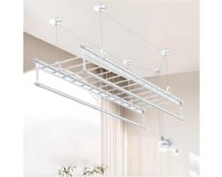 Plafond droogrek - Waslijn rek - Kleding drogen - Ruimtebesparend ontwerp - 150 cm lengte - Aluminium