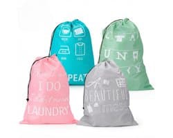 Dailygoods- Waszak Set van 4 - Opvouwbaar en Lichtgewicht - Waszakken met Spreuken - 50 x 70 cm - Polyester - Stijlvol en Functioneel - Wasmand