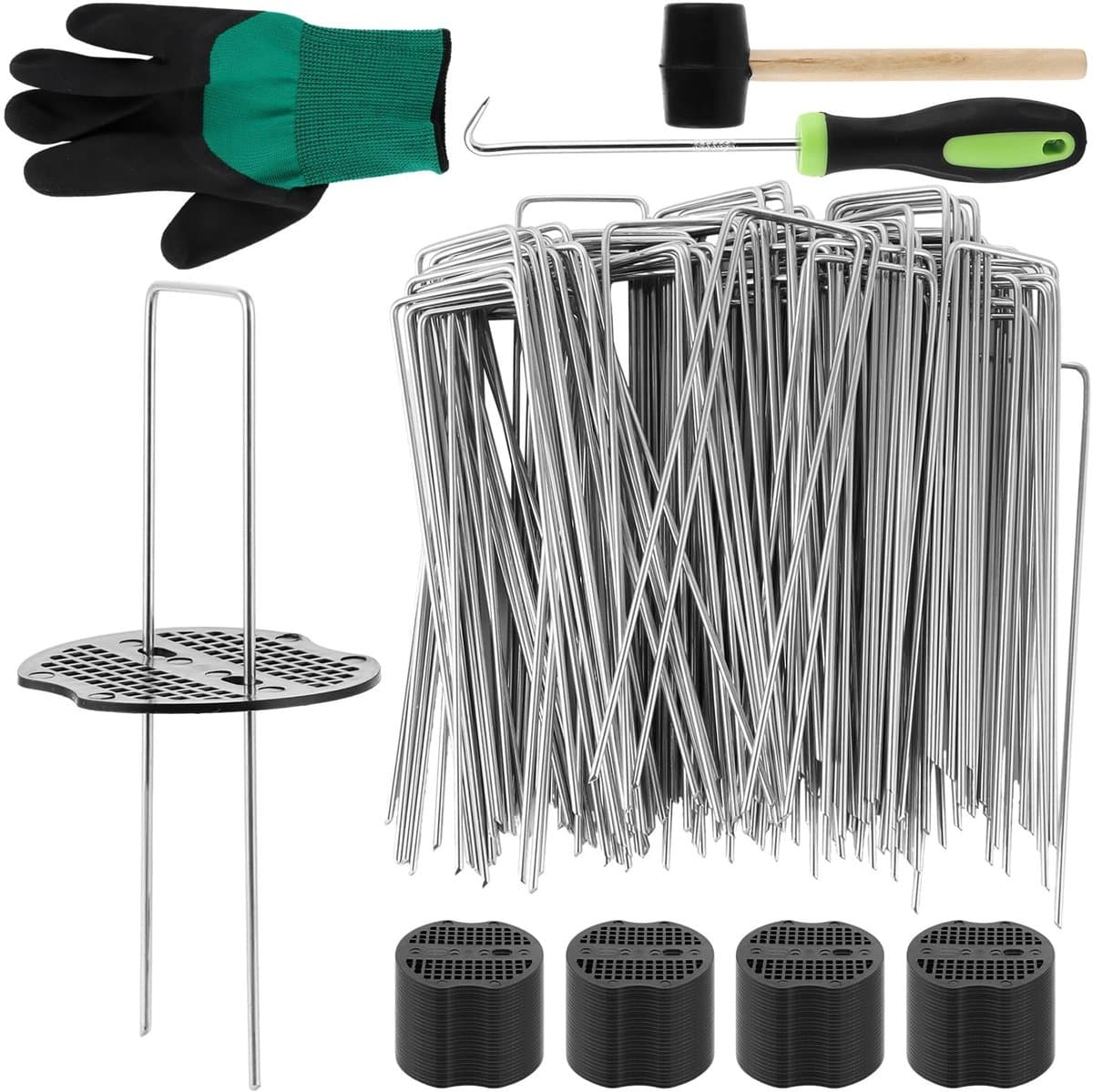 MTTProducts - Grondankers - U-vormige Pegs - Anti-Roest - 150 x 35 mm - Tuin en Tent - 100 Stuks - Inclusief Buffer Discs — afbeelding 1
