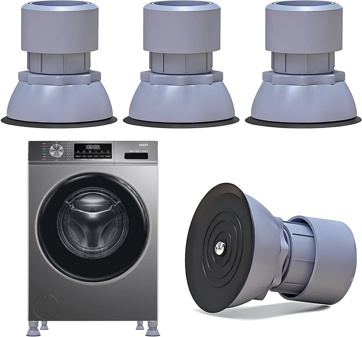 Vibratie-dempers voor wasmachine en droger, set van 4, hoogte verstelbare dempingspads, anti-vibratie en geluidsreductie, geschikt voor 10-12 cm voeten, grijs — afbeelding 1