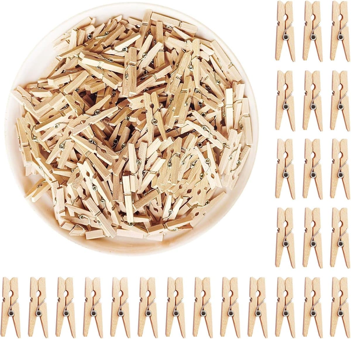 Houten Clips - Mini Spelden - Foto's Ophangen - Natuurlijk Hout - 200 Stuks - Houtkleur — afbeelding 1