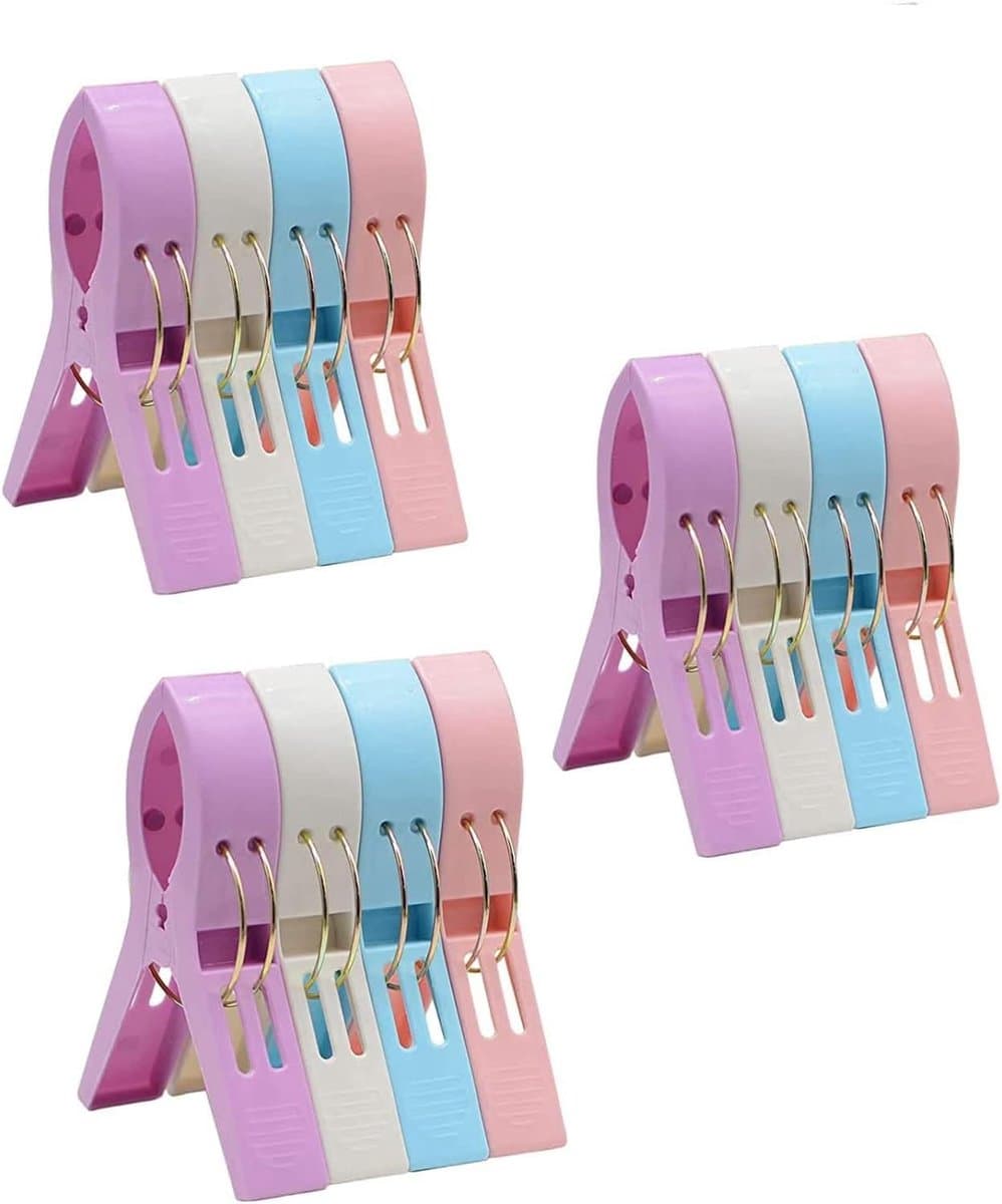 Badlaken Knijpers - 12 stuks - Handdoek Knijpers - Kunststof - Strandhanddoekclips - Grote knijpers in vrolijke kleuren voor strandlaken - Voor dagelijks wasgoed, strandhanddoek, badhanddoek - 4 Kleuren — afbeelding 1