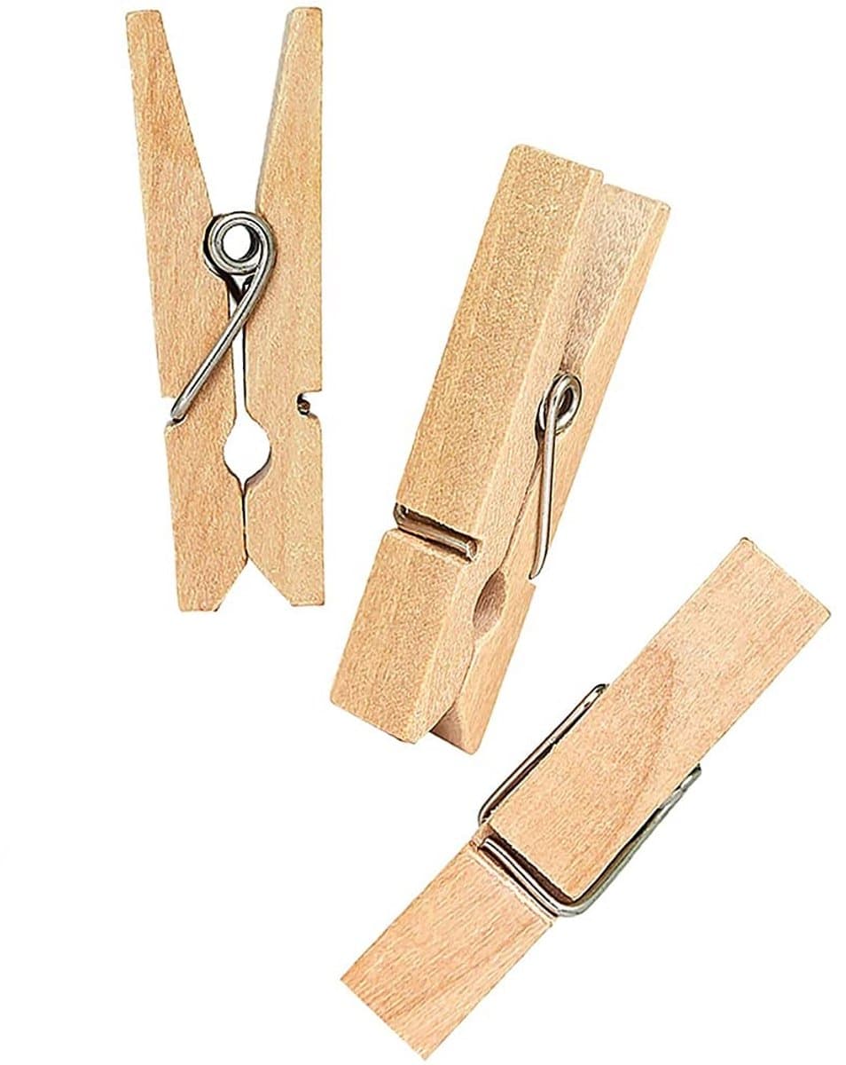 Dailygoods- Wasknijper 100 Stuks - Houten Wasknijpers - Roestvrij Stalen Veerdraad - Ambachten - Geschenken - Duurzaam Gebruik - Houten Clips — afbeelding 1