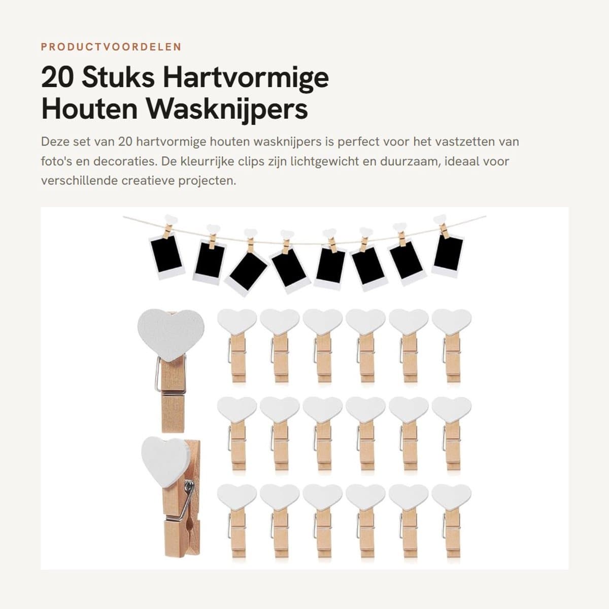 Dailygoods- Houten Wasknijpers Groot - 20 Stuks - Stevig - Mini Clips - Decoratie - Licht en Duurzaam - Afmetingen 3,80 x 2,00 x 1,80 cm — afbeelding 1