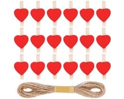 Dailygoods - Houten Wasknijpers - Mini Hart Clips - Schattige Decoratie - Rood - Herbruikbaar - Doe-het-zelf Ambachten - Bruiloft Feest