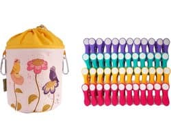 Wasknijpers met zak - Kledinghangers klemmen - Kleding drogen - Softgrip materiaal - 48 stuks - Multicolor
