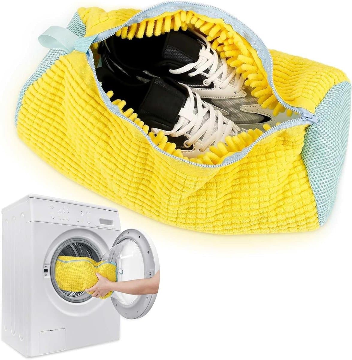 Waszak met Rits, Herbruikbare en Draagbare Polyester Waszak voor Schoenen, 39 x 19 cm, Geel, Ideaal voor Wassen en Beschermen van Kleding — afbeelding 1